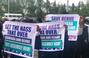 Lawyers Storm National Assembly To Demand Constitutional Take-Over Of Benue, Zamfara Houses of Assembly Over Suspensions